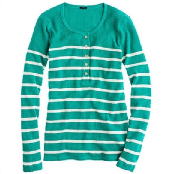 J. Crew Tops - J. Crew | Thermal Henley Waffle Knit Green Stripes